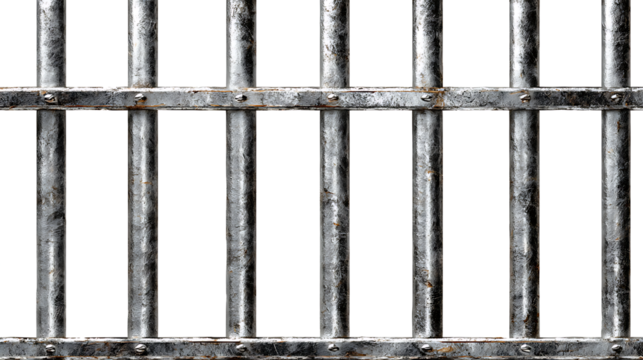 Modern prison gate bars, clean steel design, security style, isolated on a white background