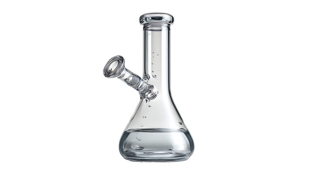 Glass bong, transparent with water, isolated on a white background