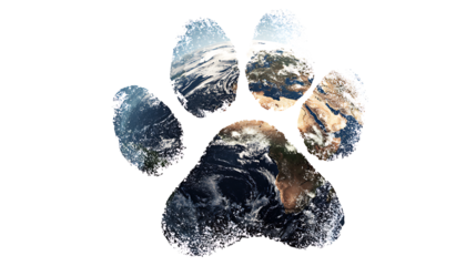 World Animal Day paw print with globe, isolated on a white background
