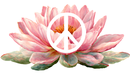 Yoga or Peace Day graphic for Non-Violence, lotus with peace sign, isolated on a white background