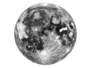 Full moon high resolution lunar surface crater detail, Isolated On White, Png Transparent