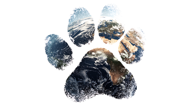 World Animal Day paw print with globe, isolated on a white background