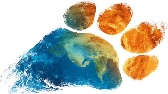 World Animal Day paw print with globe, isolated on a white background