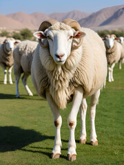 Obraz premium Standing Awassi Sheep Long Legs Thick Wool Drooping Ears Isolated White Livestock Middle Eastern Breed