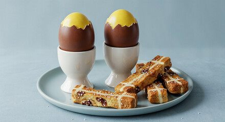 Two chocolate Easter eggs with creme fondant
