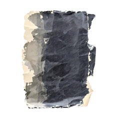 Vintage distressed paper element with torn edges and a crumpled texture, featuring a dark abstract paint overlay on an isolated background