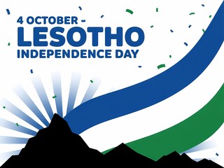 Lesotho Independence Day, 4 October, Holiday Celebration with Flag and Mountain Silhouette