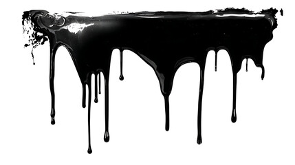 Black paint drip splatter flowing from top, isolated on a white background.
