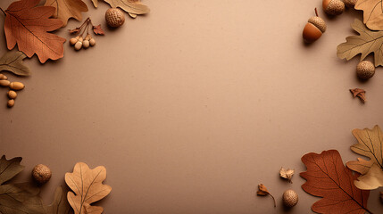 Autumn background with leaves acorns and nuts for fall season design