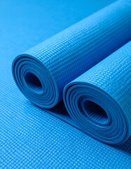 Rolled blue exercise mats
