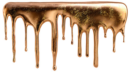 Metallic bronze paint dripping from the top, isolated on a white background