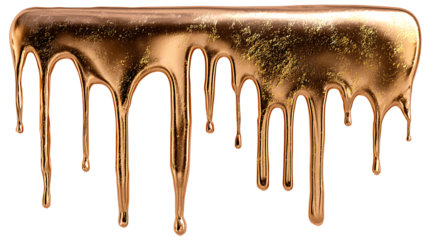 Metallic bronze paint dripping from the top, isolated on a white background
