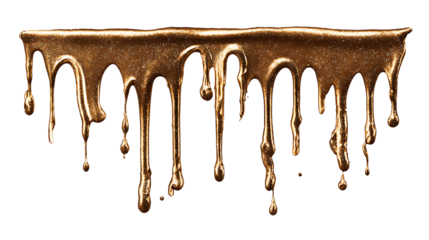 Metallic bronze paint dripping from the top, isolated on a white background