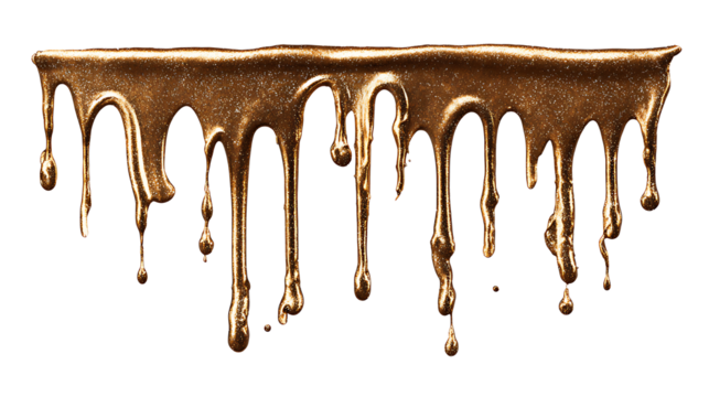 Metallic bronze paint dripping from the top, isolated on a white background