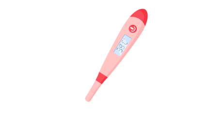 A pink digital thermometer displaying a temperature of 37.5 degrees Celsius, isolated on a white background.