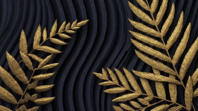 Elegant dark wood background with intricate golden fern accents.