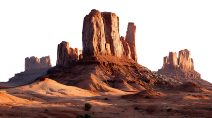 Red rock formations in a desert landscape, isolated on a white background