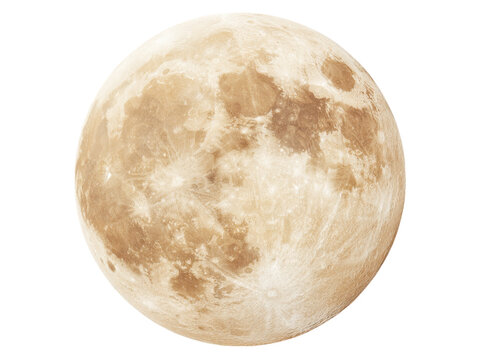 Full moon night sky celestial body lunar surface crater details, Isolated On White, Png Transparent - Powered by Adobe