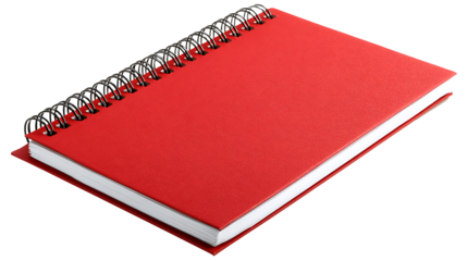 Red spiral notebook with blank pages isolated on a white background