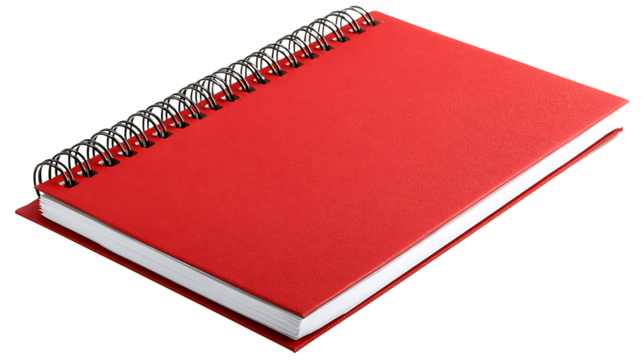 Red spiral notebook with blank pages isolated on a white background