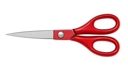 Pair of scissors with red handles isolated on a white background