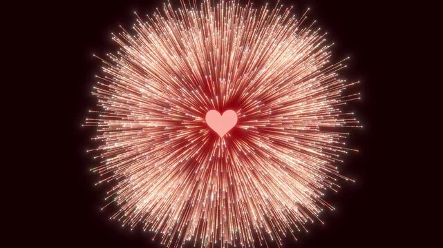 Radiant Heart Burst Sparkling Love Explosion with Expanding Light Particles on a Dark Background, Radiant Pink Heart A Burst of Luminous Fiber Optic Light on a Dark Background

