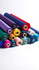 Rolled fabric swatches in various vibrant colors