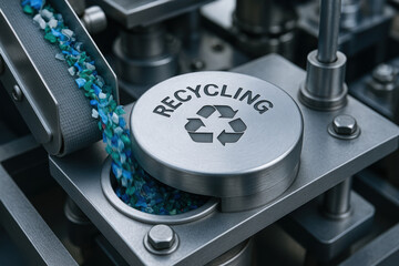 Sustainable recycling process in industrial area with machinery handling plastic flakes for environmental improvement in sia