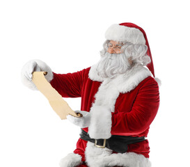 Santa Claus with letter on white background