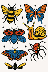 Colorful Insects and Bugs Vector Illustration