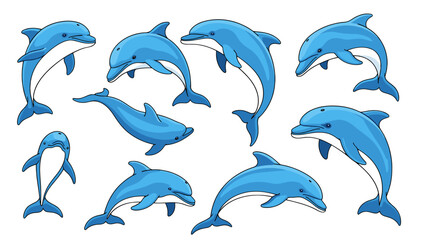 Obraz premium Playful playful dolphins swimming and leaping in ocean water isolated on transparent background