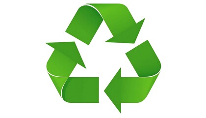 Obraz premium A vibrant green recycling symbol, with flowing arrows, stands out against a stark white background.