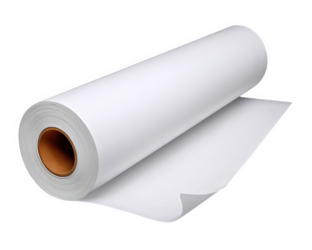 Large white paper roll smooth texture cylindrical shape isolated on transparency background used for printing drawing or packaging clean and minimalistic appearance