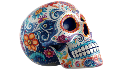 Dia de los Muertos sugar skull, isolated on a white background