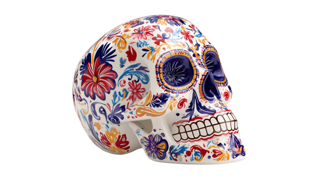 Dia de los Muertos sugar skull, isolated on a white background
