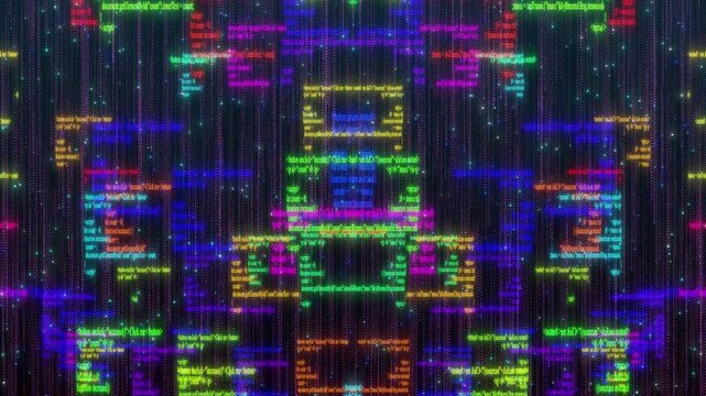 Vibrant Digital Code Flow Abstract Programming Language Data Stream Background, Vibrant Neon HTML and JavaScript Code Flow: Dynamic Programming Background

