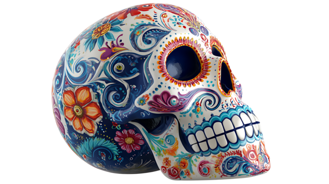 Dia de los Muertos sugar skull, isolated on a white background