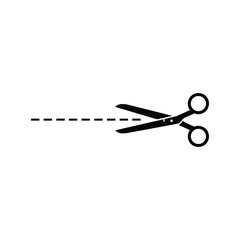 Scissors with line of cut icon set. Sewing, tailor and cutoff symbol. Dotted dash cutting line guide with scissors silhouette icon set.