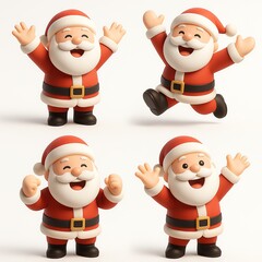 A set of four Santa Clause characters, , different poses and expressions, isolated on a white background
