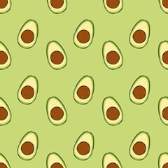 Raster repeating pattern with avocado on a green background