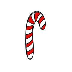 Red candy cane hand drawn raster illustration
