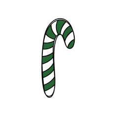 Green candy cane hand drawn raster illustration