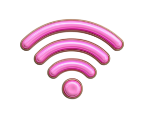 Pink wifi icon, glossy wireless symbol, digital connectivity, modern communication, internet access, futuristic style, isolated on transparent background