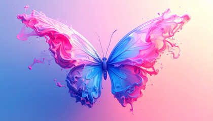 Abstract butterfly with swirling pink blue and purple liquid wings insect