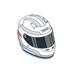 Fototapeta premium Isometric illustration of a white racing helmet with a dark visor.