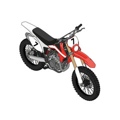 Fototapeta premium Isometric view of a red and white motocross motorcycle, featuring number 7 decals.