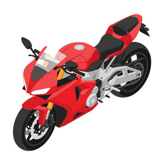 Isometric view of a red sportbike motorcycle.