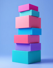 Stack of Colorful Pastel Cubes on Blue Background