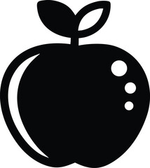 Simple icon of a black apple with a stem and leaves representing healthy food and organic produce