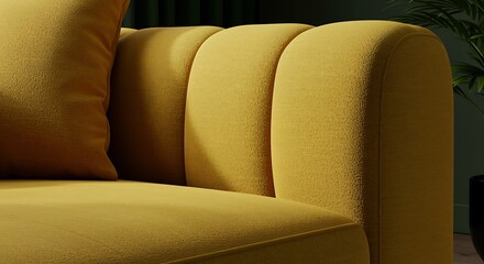 Obraz premium Close up of a plush yellow sofa with textured fabric and a green plant comfortable modern furniture